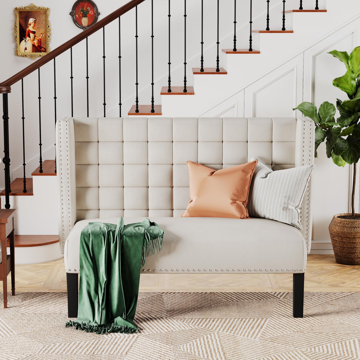 Andeworld Modern Loveseat Settee Bench Sofa Upholstered Banquette Couch for Dining Living Room