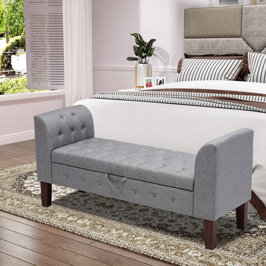 Bed Bench with Storage Armed Storage Bench Tufted Entryway Bench for Living Room Bedroom