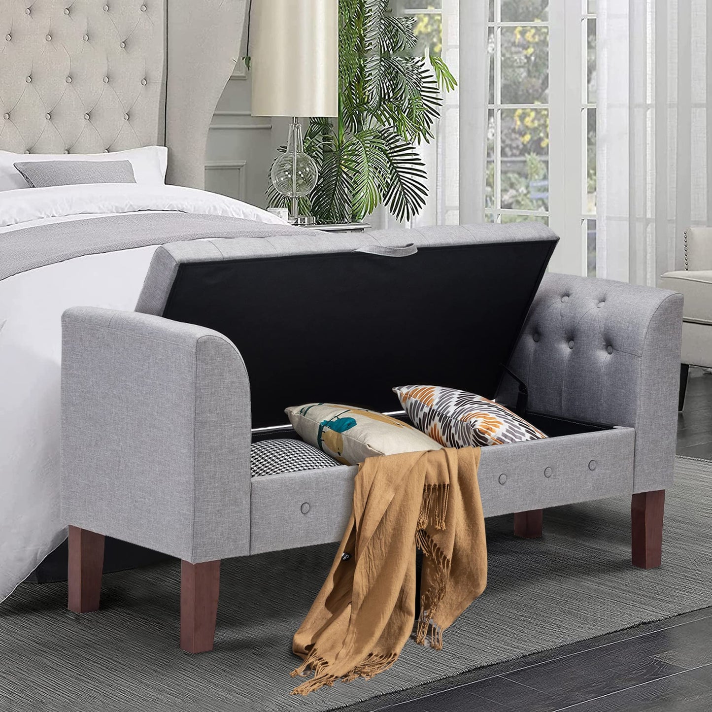 Bed Bench with Storage Armed Storage Bench Tufted Entryway Bench for Living Room Bedroom