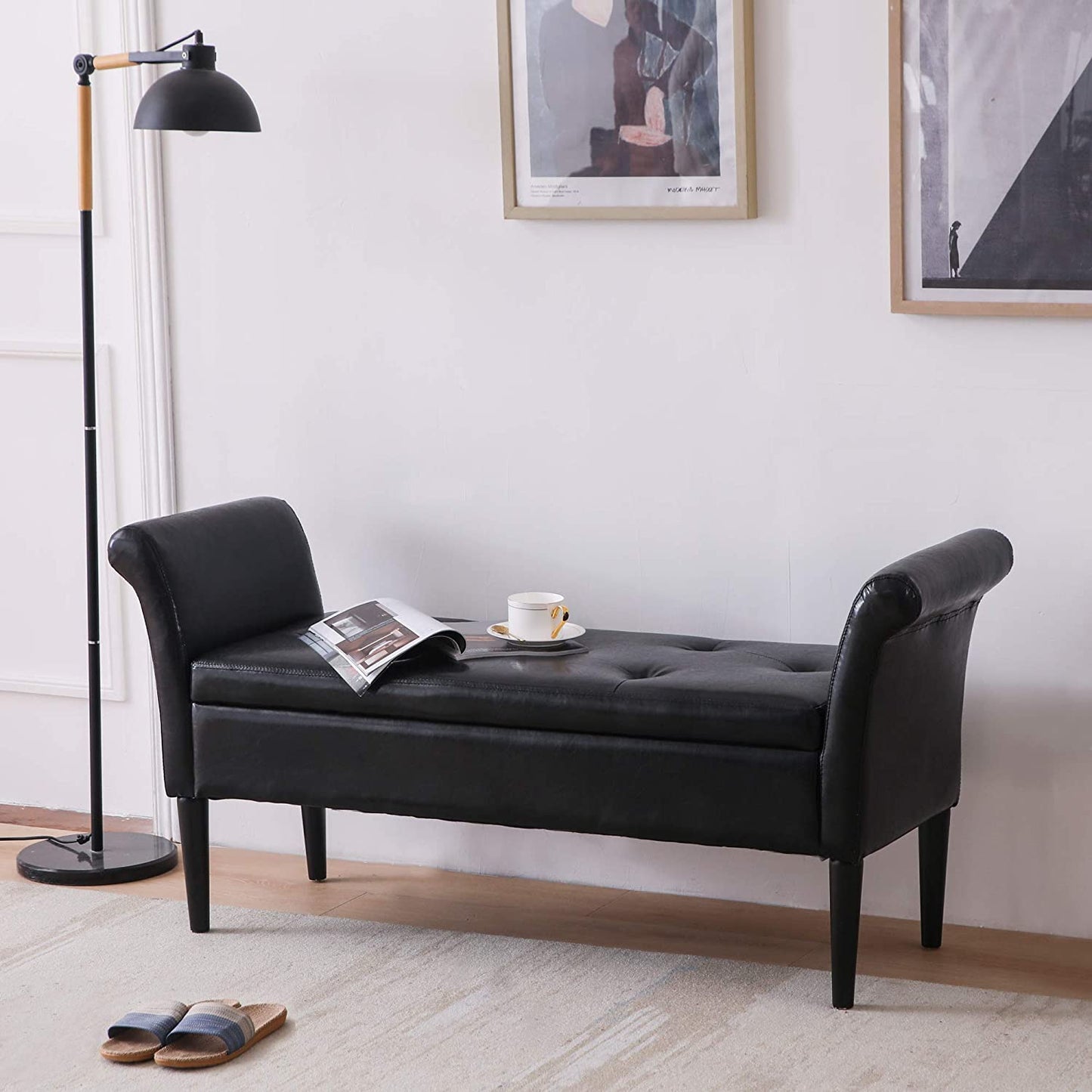 Andeworld Storage Ottoman Bench with Arms Upholstered Tufted Bench for Bedroom, Entryway, Hallway