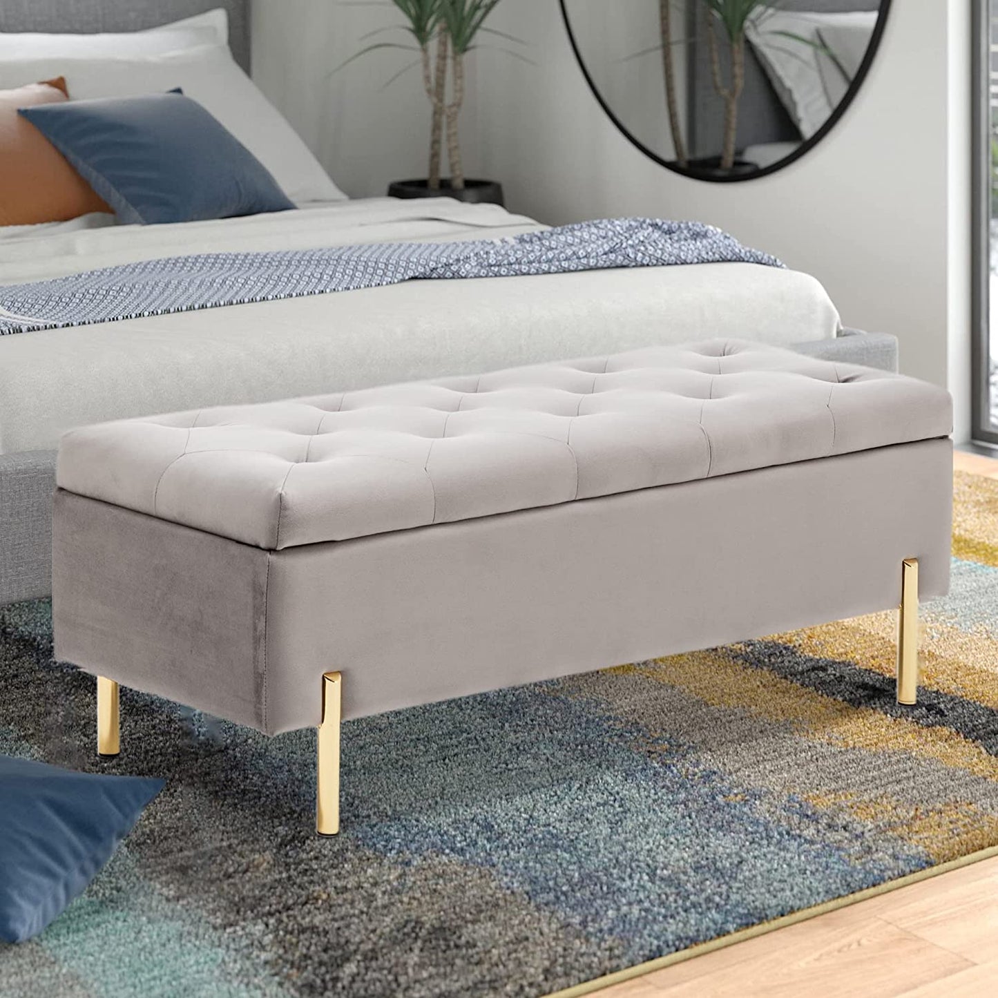 Andeworld Ottoman with Storage Bench, Modern Velvet Upholstered Rectangular Tufted Footstool Bench, Large Storage Bench for Bedroom,Living Room,Entryway