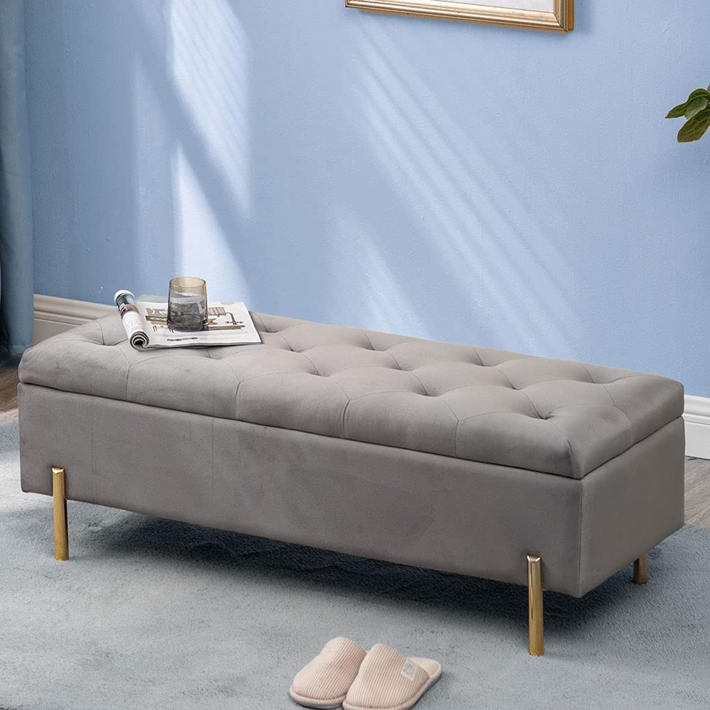Andeworld Ottoman with Storage Bench, Modern Velvet Upholstered Rectangular Tufted Footstool Bench, Large Storage Bench for Bedroom,Living Room,Entryway
