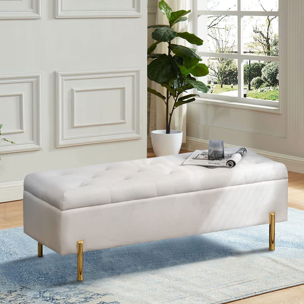 Andeworld Ottoman with Storage Bench, Modern Velvet Upholstered Rectangular Tufted Footstool Bench, Large Storage Bench for Bedroom,Living Room,Entryway