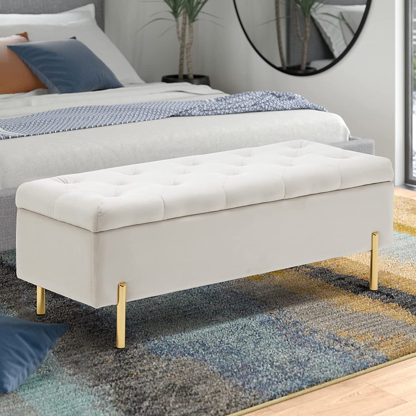 Andeworld Ottoman with Storage Bench, Modern Velvet Upholstered Rectangular Tufted Footstool Bench, Large Storage Bench for Bedroom,Living Room,Entryway