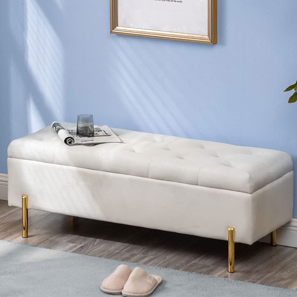 Andeworld Ottoman with Storage Bench, Modern Velvet Upholstered Rectangular Tufted Footstool Bench, Large Storage Bench for Bedroom,Living Room,Entryway