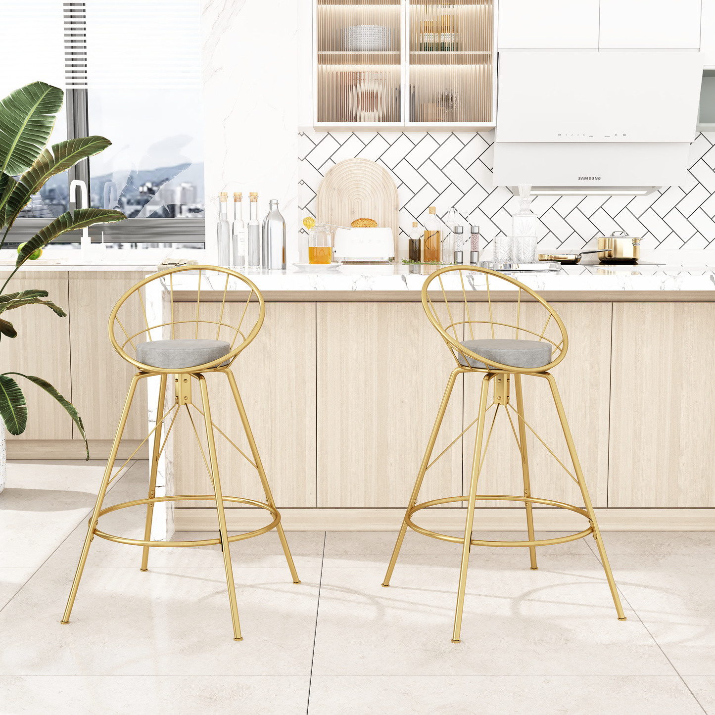 Swivel Bar Stools with Backs Set of 2