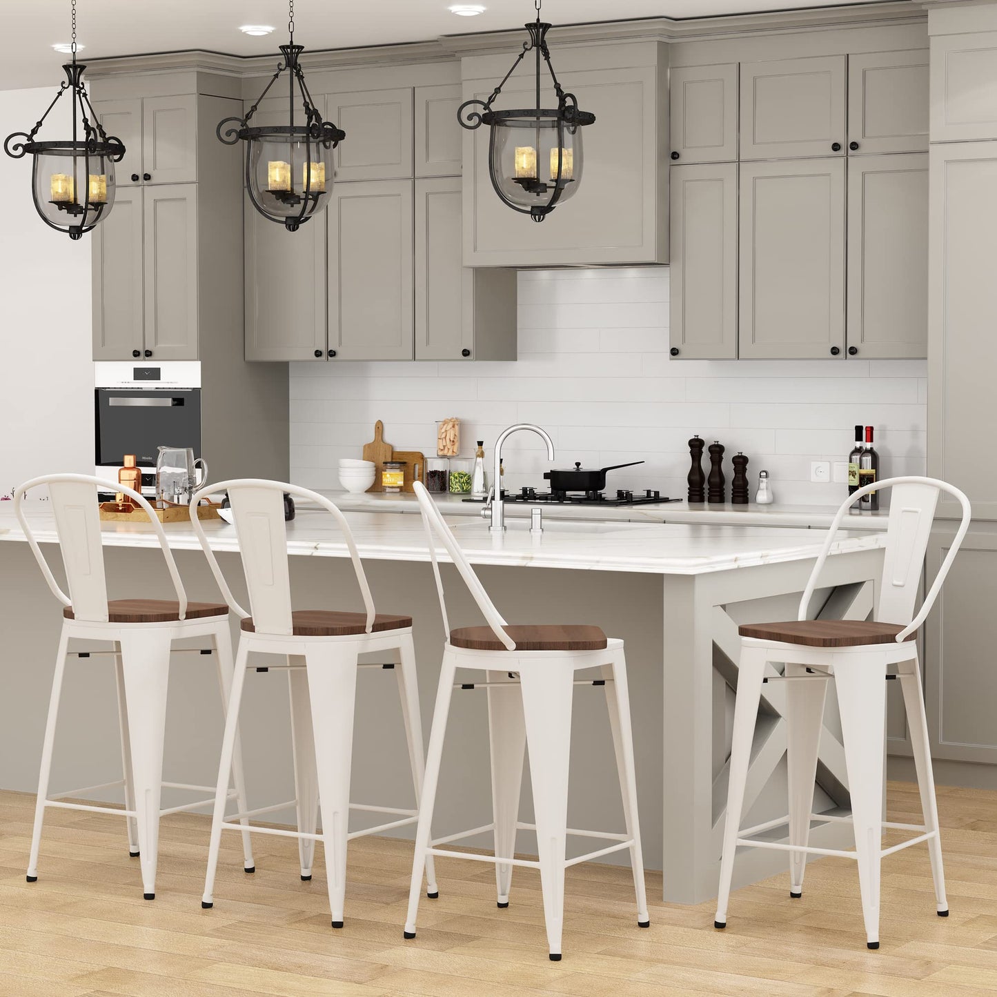 Swivel Bar Stools with High Back set of 4