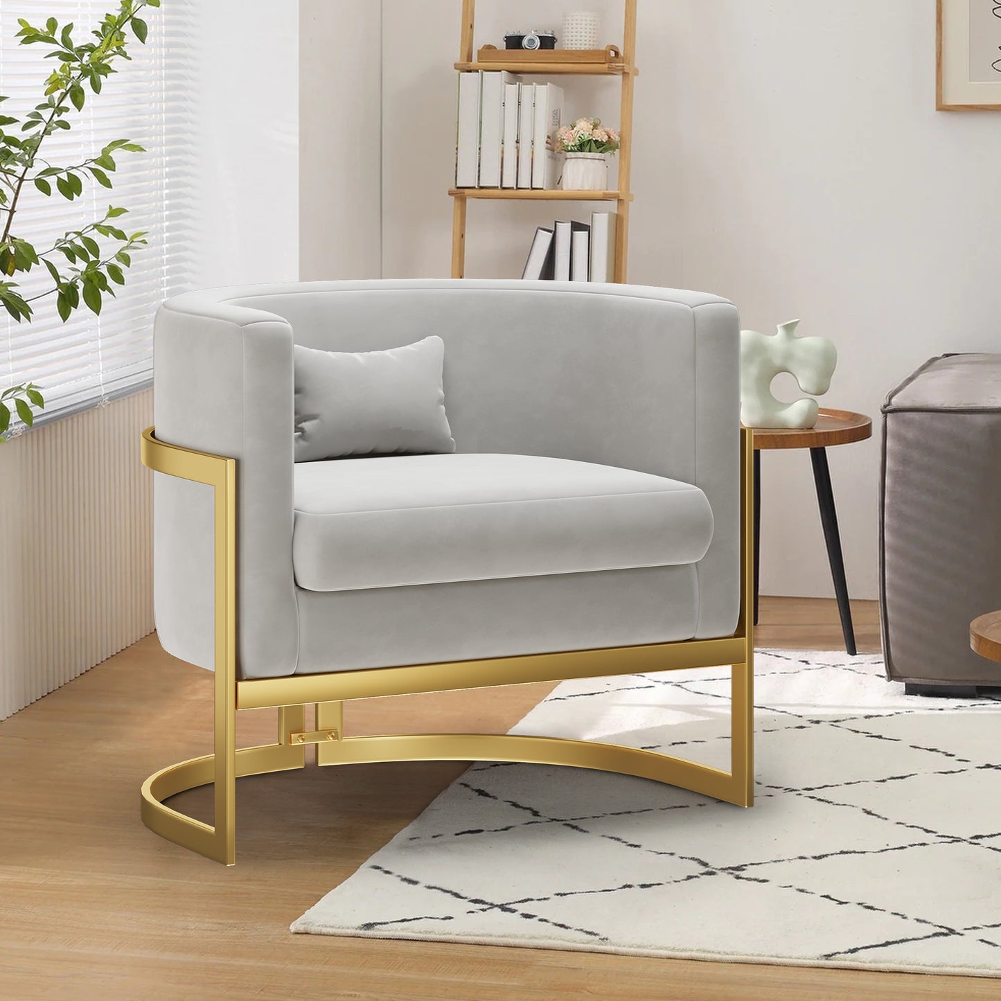 Andeworld Modern Upholstered Velvet Accent Chair Wide Arm Chair for Living Room Bedroom Leisure Chair Barrel Chair Green with Gold Legs