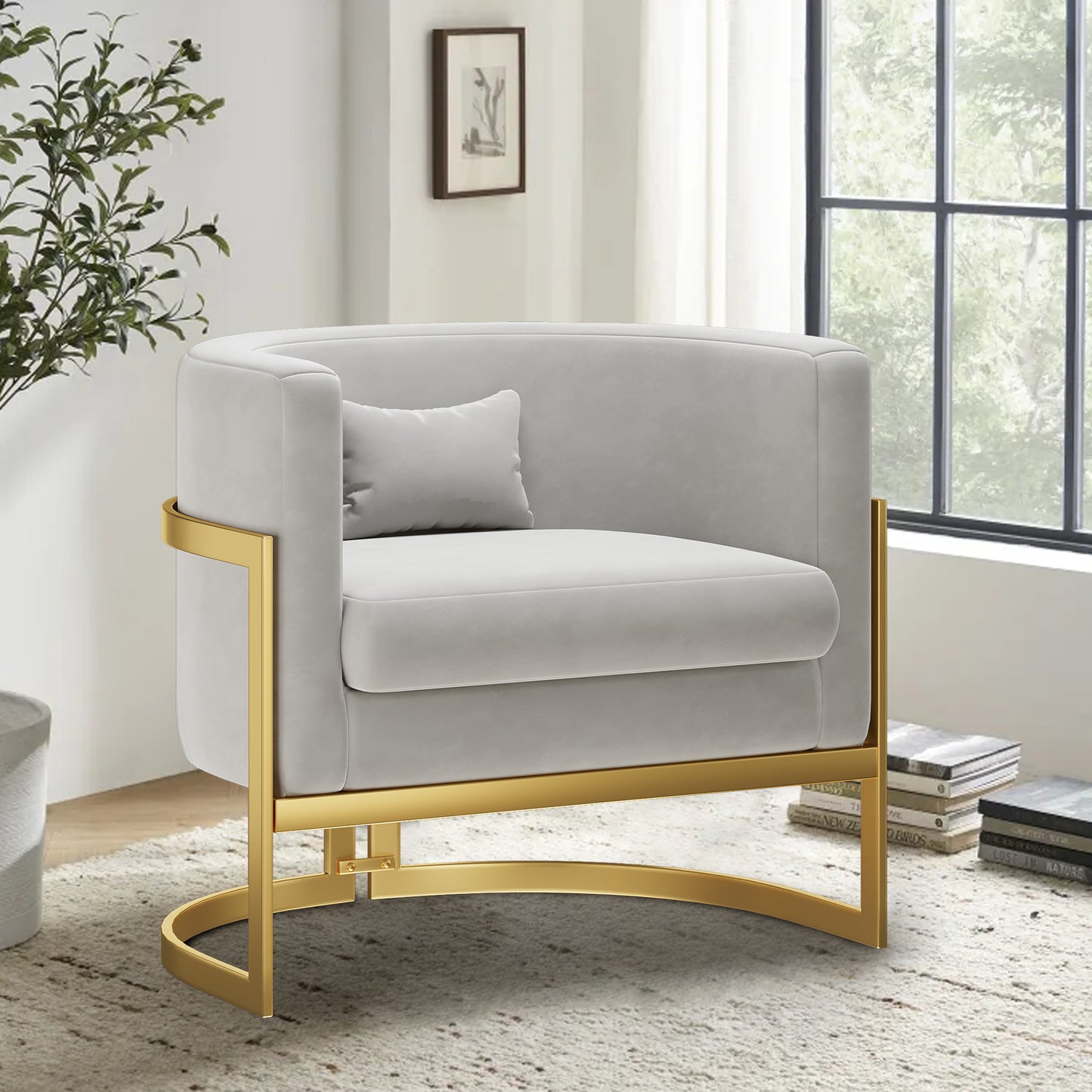 Andeworld Modern Upholstered Velvet Accent Chair Wide Arm Chair for Living Room Bedroom Leisure Chair Barrel Chair Green with Gold Legs
