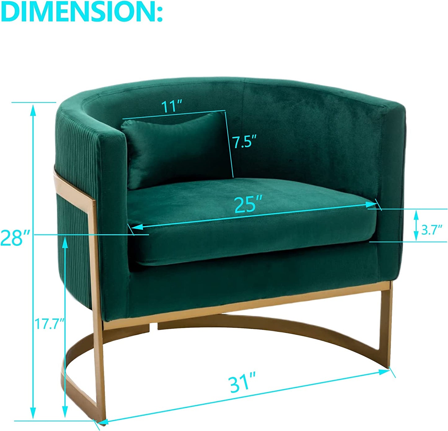 Andeworld Modern Upholstered Velvet Accent Chair Wide Arm Chair for Living Room Bedroom Leisure Chair Barrel Chair Green with Gold Legs