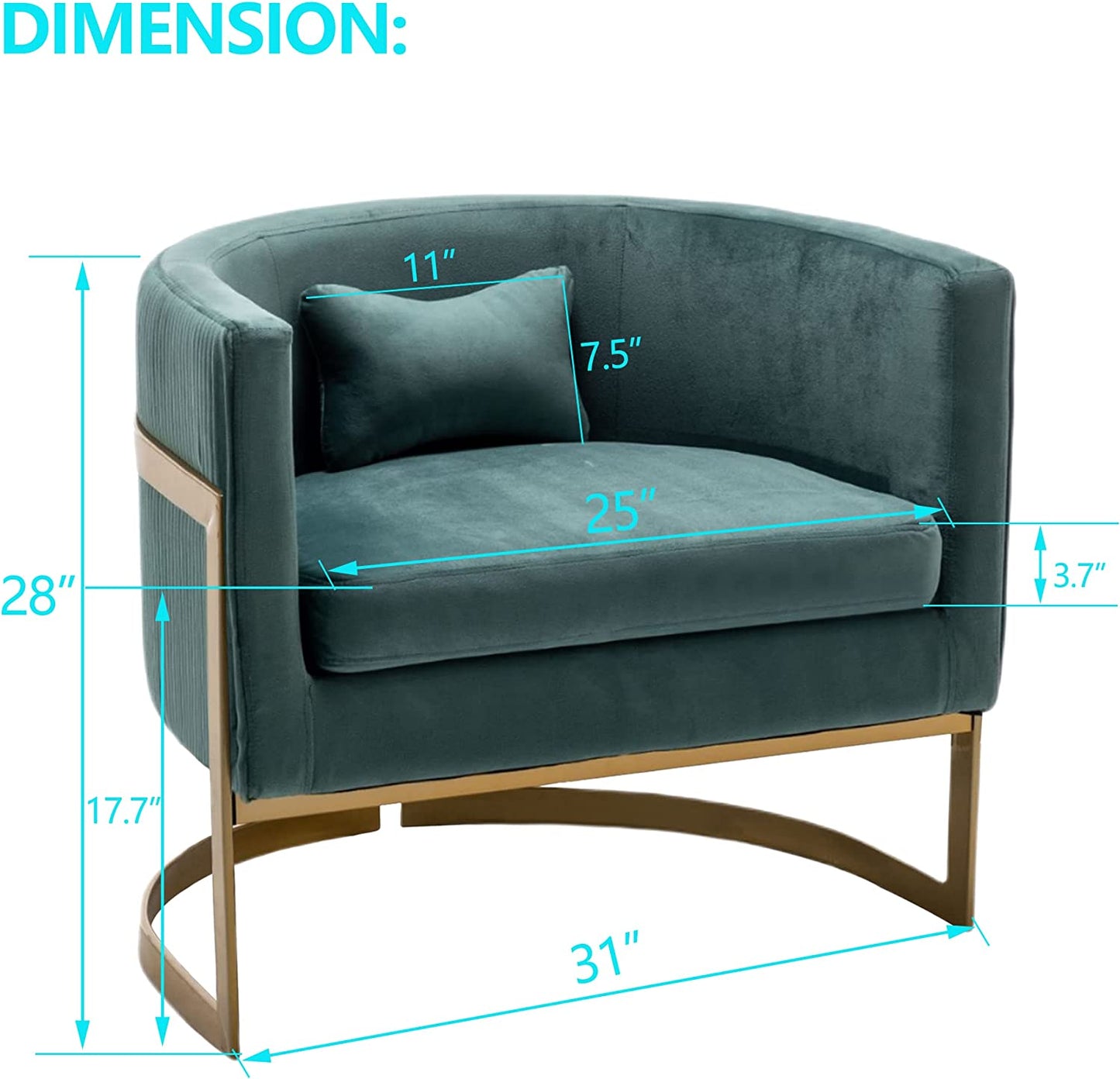 Andeworld Modern Upholstered Velvet Accent Chair Wide Arm Chair for Living Room Bedroom Leisure Chair Barrel Chair Green with Gold Legs