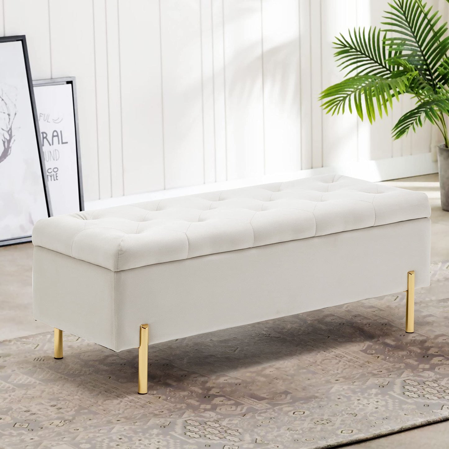 Storage Bench Velvet Tufted Upholstered Settee Bench - andeworld