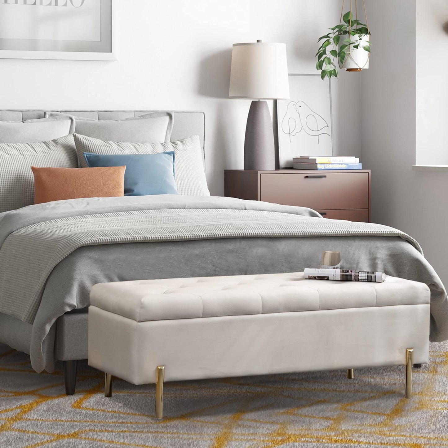 Storage Bench Velvet Tufted Upholstered Settee Bench - andeworld