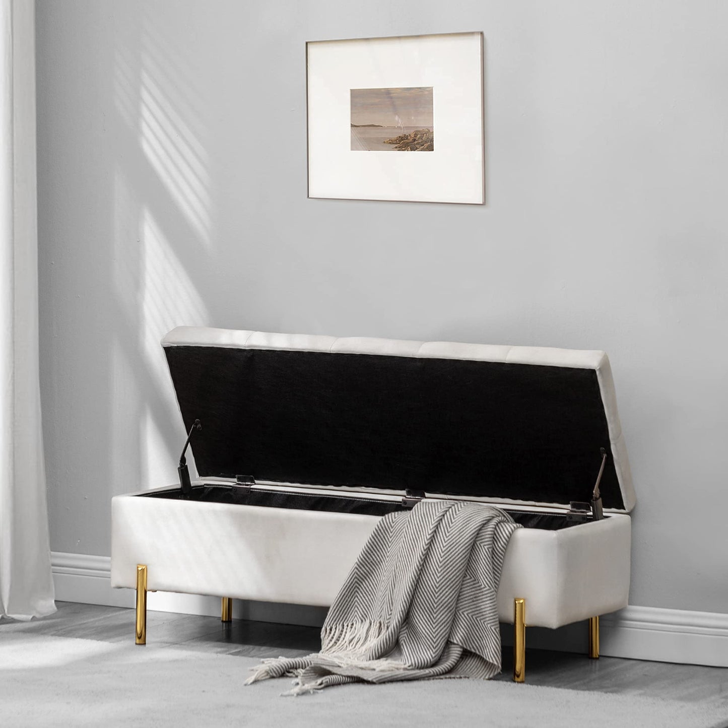 Storage Bench Velvet Tufted Upholstered Settee Bench - andeworld