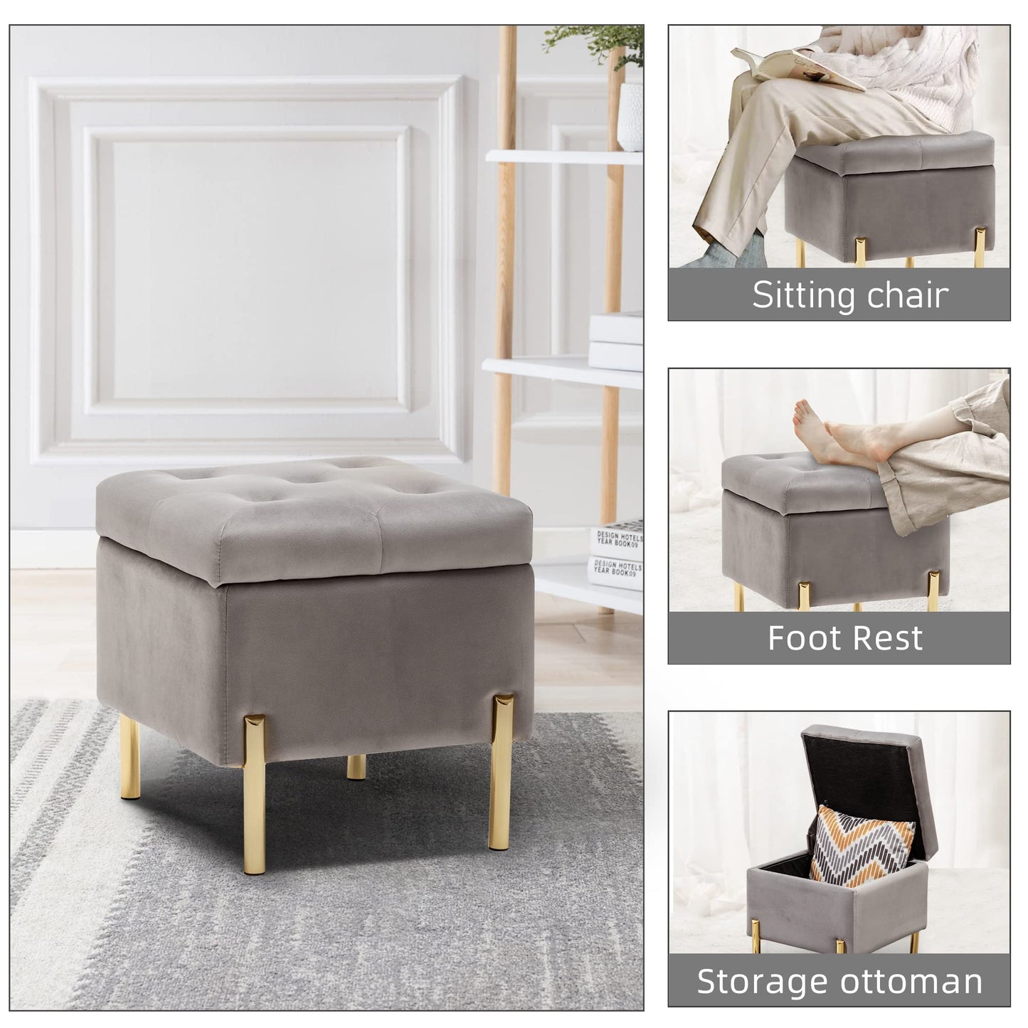 Storage Bench Velvet Tufted Upholstered Settee Bench - andeworld