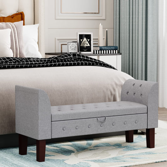 Bed Bench with Storage Armed Storage Bench Tufted Entryway Bench for Living Room Bedroom