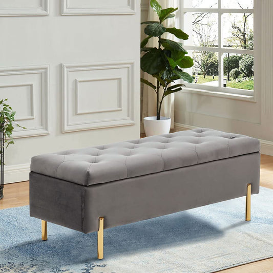 Andeworld Ottoman with Storage Bench, Modern Velvet Upholstered Rectangular Tufted Footstool Bench, Large Storage Bench for Bedroom,Living Room,Entryway