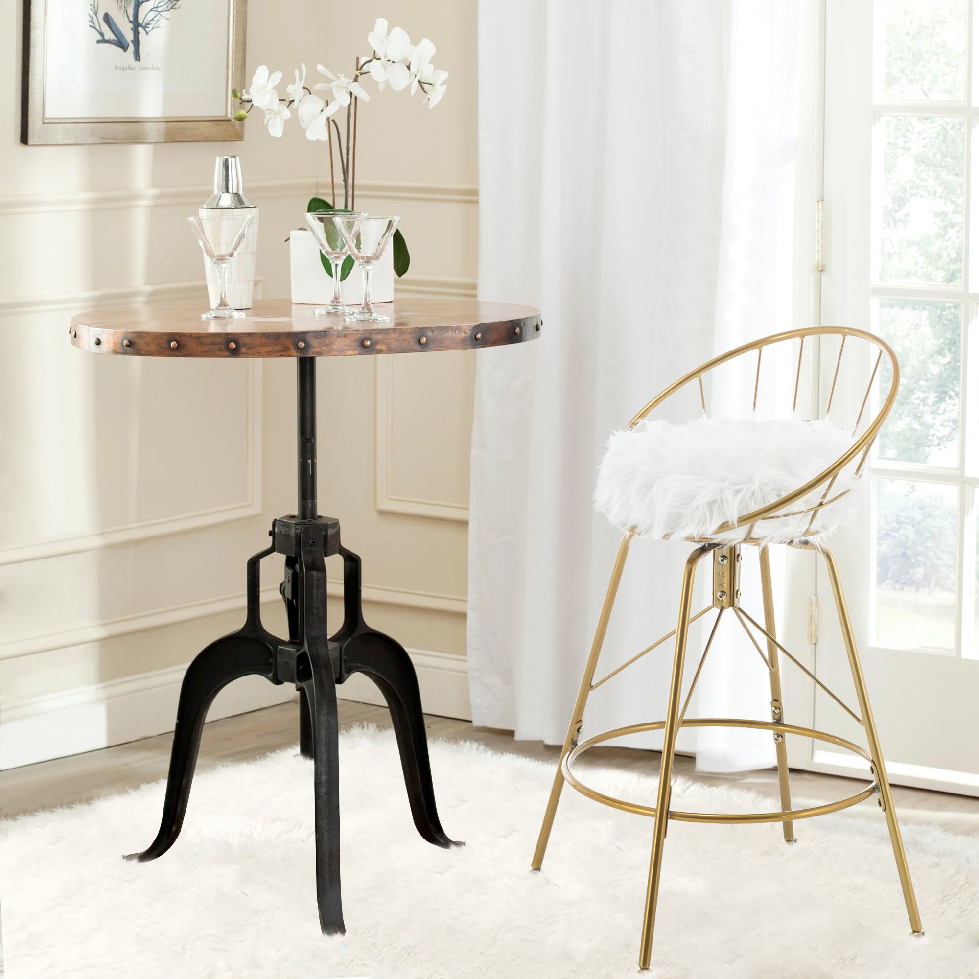 White fur bar online stools