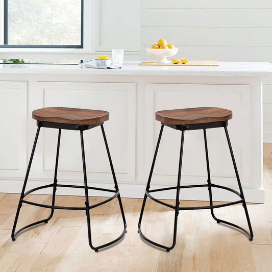 Parker Industrial Bar Stool Wooden Backless - andeworld