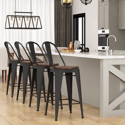 Swivel Bar Stools with High Back set of 4