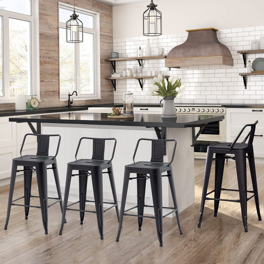 Black Bar Stools with backs set of 4