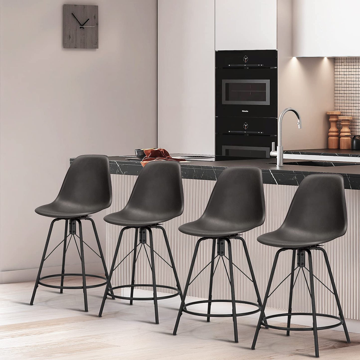  Awonde 26 Swivel Bar Stools with Backs Set of 4 Black Counter  Height Barstools Modern Bar Chairs Plastic Seat Metal Legs : Home & Kitchen