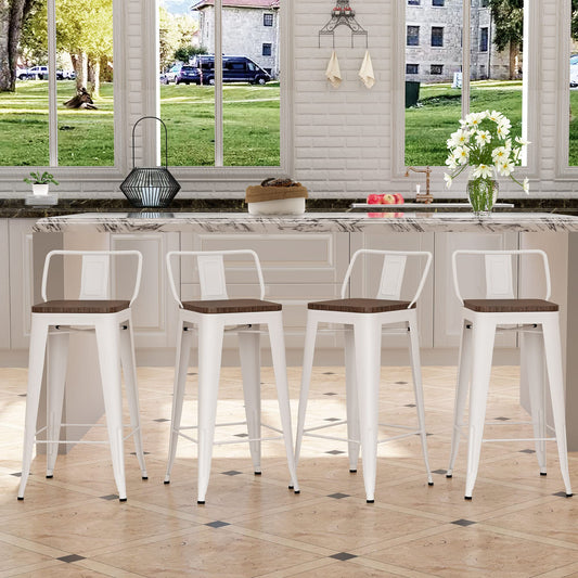 White Bar Stools with backs set of 4