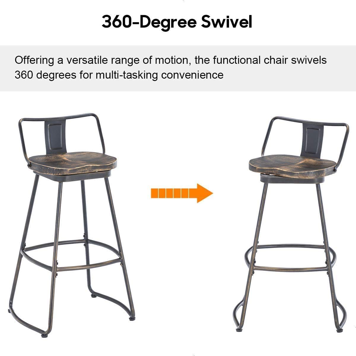 Swivel Metal Bar Stools Set of 2 Low Back - andeworld