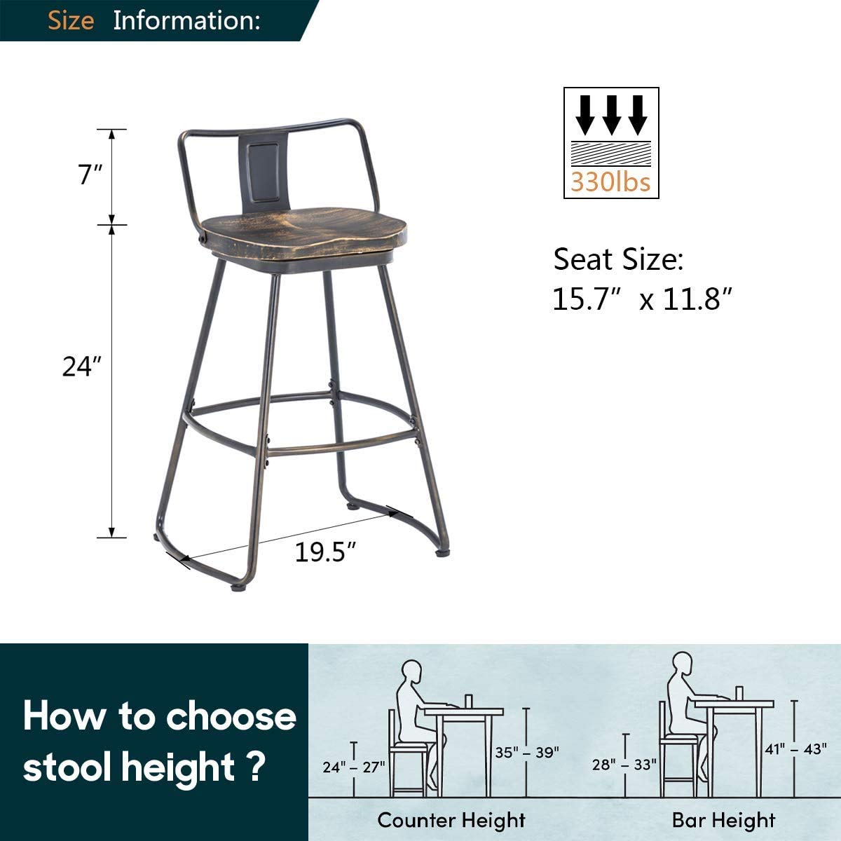 Swivel Metal Bar Stools Set of 2 Low Back - andeworld