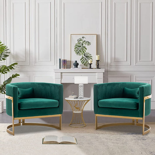 Andeworld Modern Upholstered Velvet Accent Chair Wide Arm Chair for Living Room Bedroom Leisure Chair Barrel Chair Green with Gold Legs