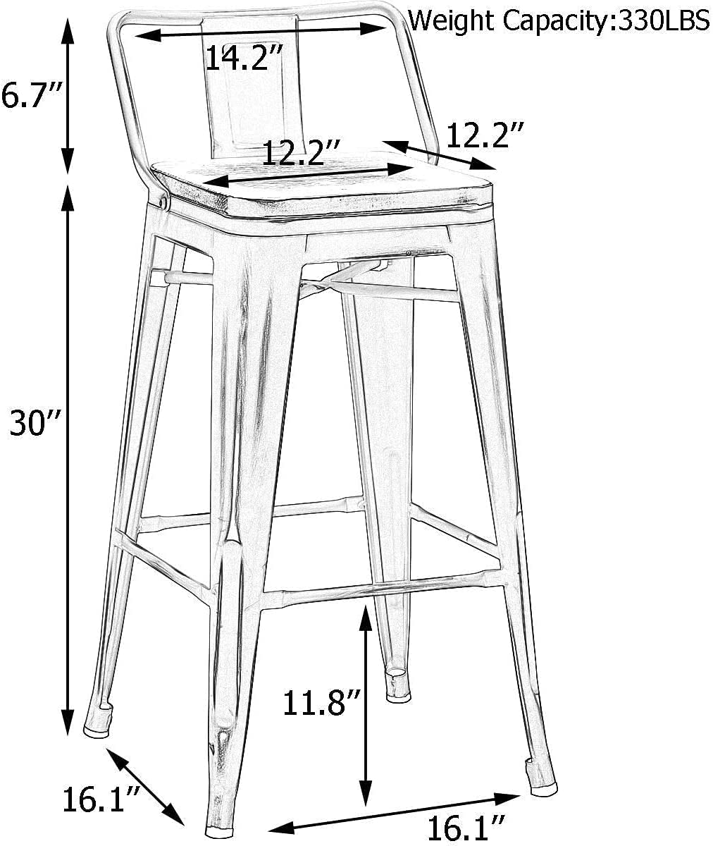 Bar Stools Set of 4 Counter Height Stools Industrial Metal - andeworld